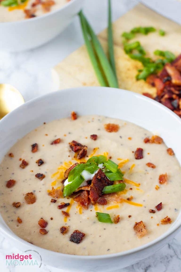 Crockpot Bacon Cheddar Cauliflower Soup • MidgetMomma