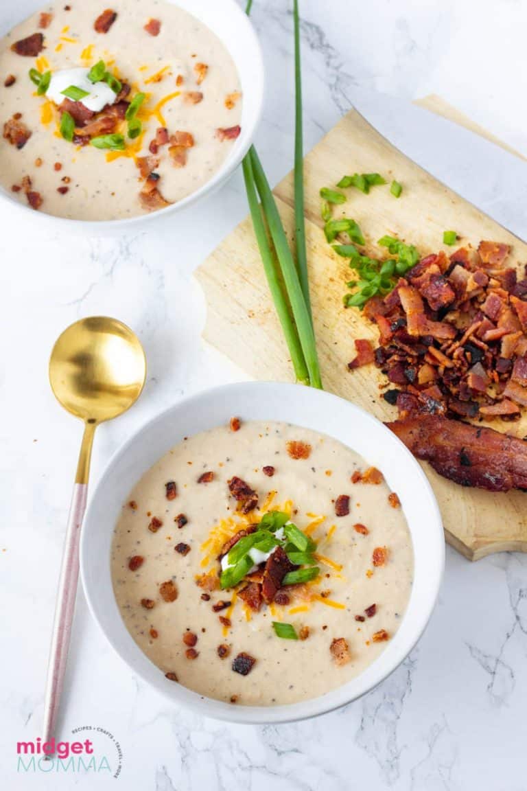 Crockpot Bacon Cheddar Cauliflower Soup • MidgetMomma