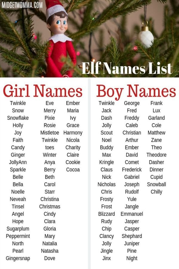 Elf on the shelf Name List Printable