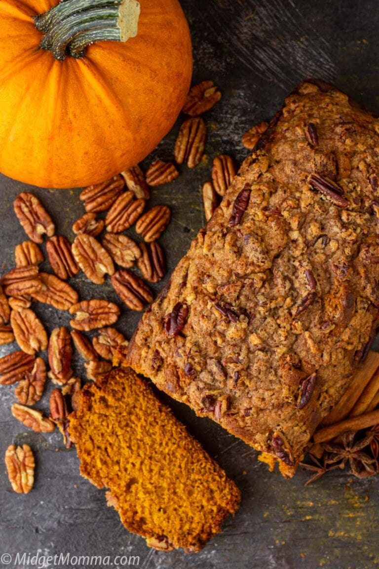 Moist Pumpkin Bread with Pecan Maple Streusel Topping • MidgetMomma