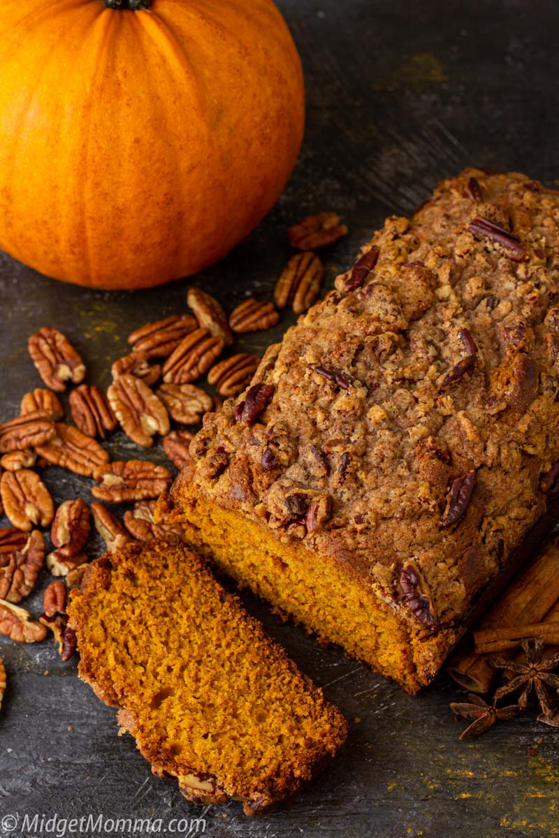 Moist pumpkin bread with strusel maple topping