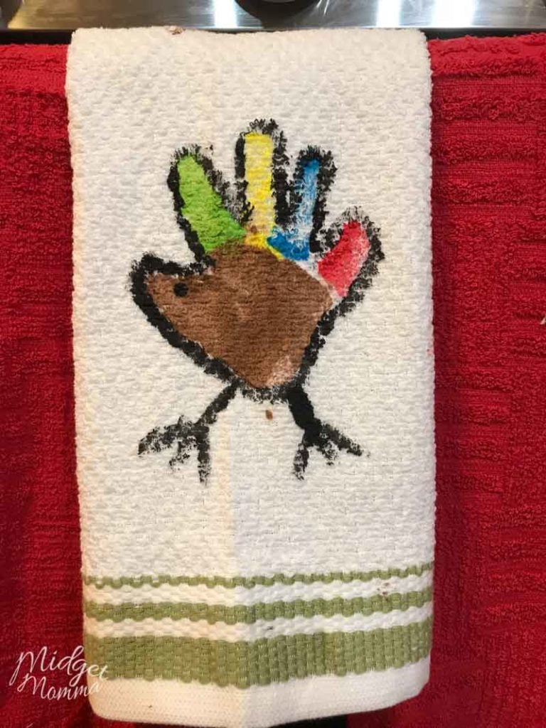 Turkey Handprint Towel Craft Easy Thanksgiving Craft • MidgetMomma