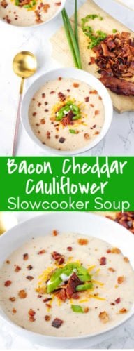 This crockpot Bacon Cheddar Cauliflower Soup is an amazing cauliflower soup, made in the crockpot. Simple and fresh ingredients make this Bacon Cheddar Cauliflower Soup one of my favorites! This crockpot Bacon Cheddar Cauliflower Soup is an amazing cauliflower soup, made in the crockpot. Simple and fresh ingredients make this Bacon Cheddar Cauliflower Soup one of my favorites!