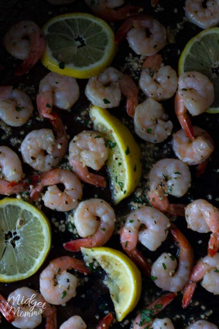 Sheet Pan Baked Lemon Garlic Shrimp • MidgetMomma
