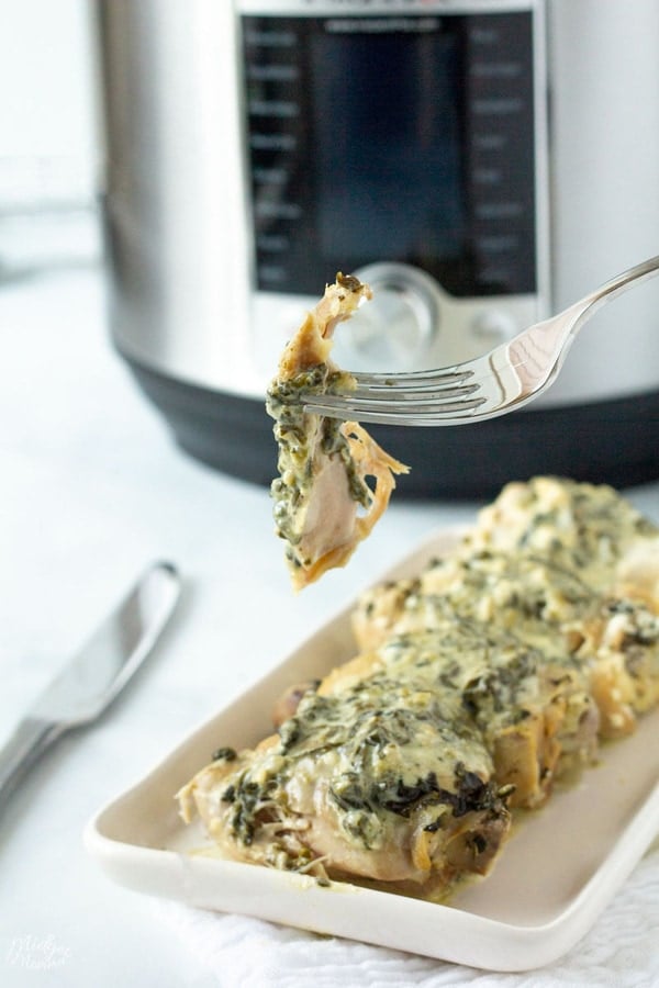 Spinach Artichoke Instant Pot Chicken Thighs