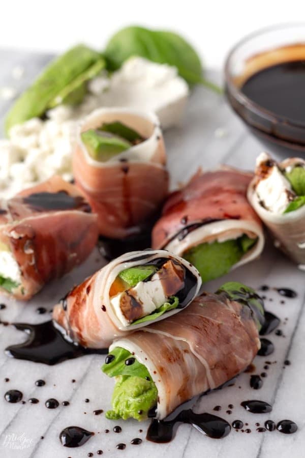 Prosciutto Wrapped Avocado with Feta Cheese and Spinach