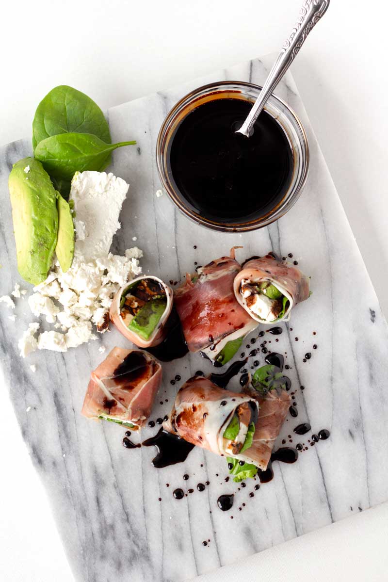 Prosciutto Wrapped Avocado with Feta Cheese and Spinach