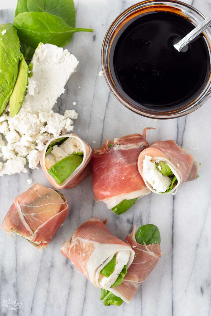 Prosciutto Wrapped Avocado with Feta Cheese and Spinach
