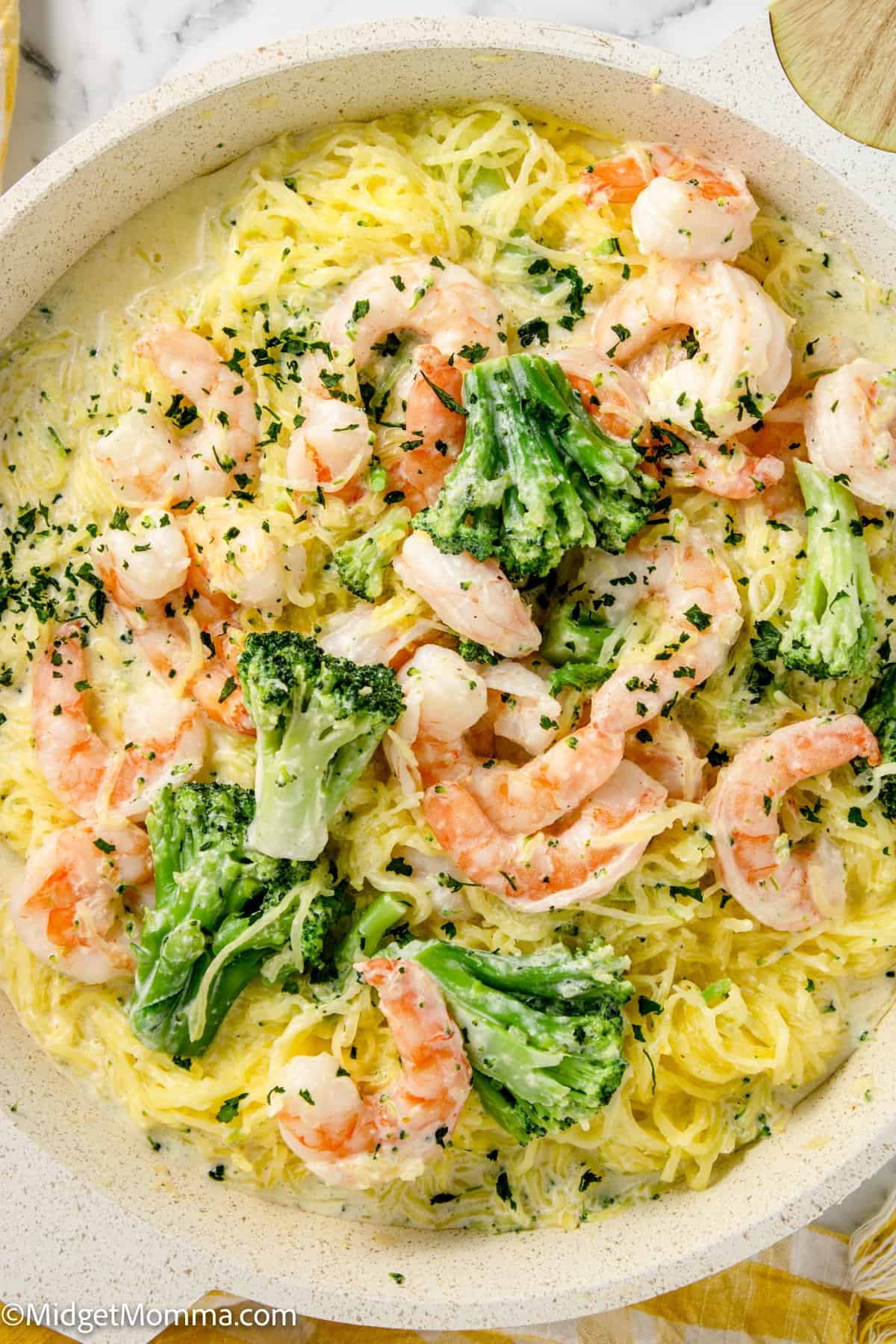 Shrimp Alfredo Spaghetti Squash with Broccoli