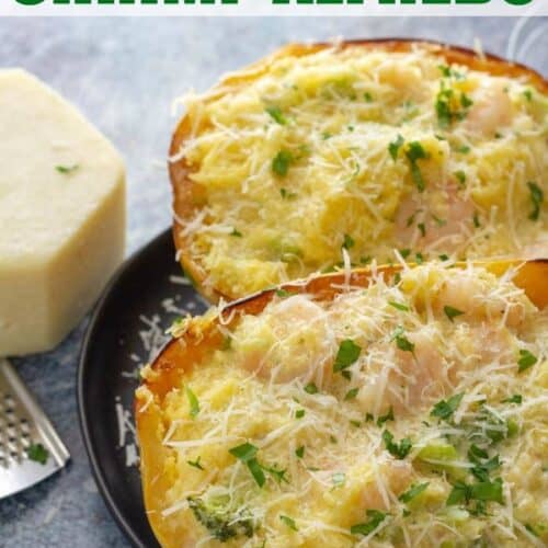 Spaghetti Squash Alfredo with Shrimp and Broccoli • MidgetMomma