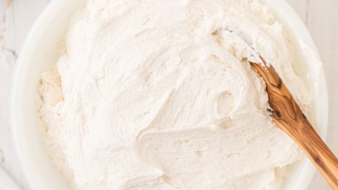 bowl of Vanilla bakery style buttercream Frosting