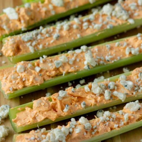 Buffalo Chicken Celery Sticks (Easy Keto Appetizer or Lunch!)