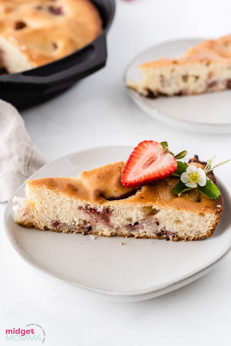 slice of Strawberry Skillet Cake on a plate