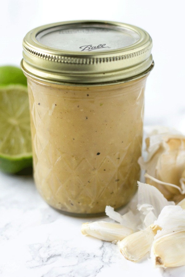 Garlic Lime Vinaigrette Salad dressing in a mason jar