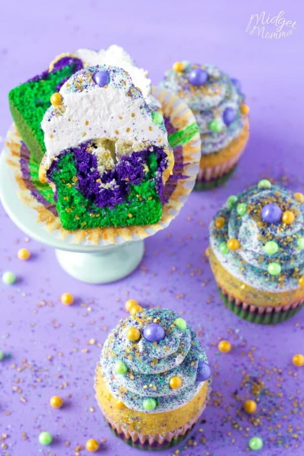 Mardi Gras Cinnamon Cupcake Recipe • MidgetMomma