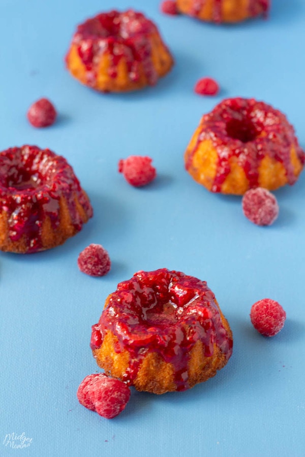 Mini Almond Bundt Cake with Raspberry Glaze