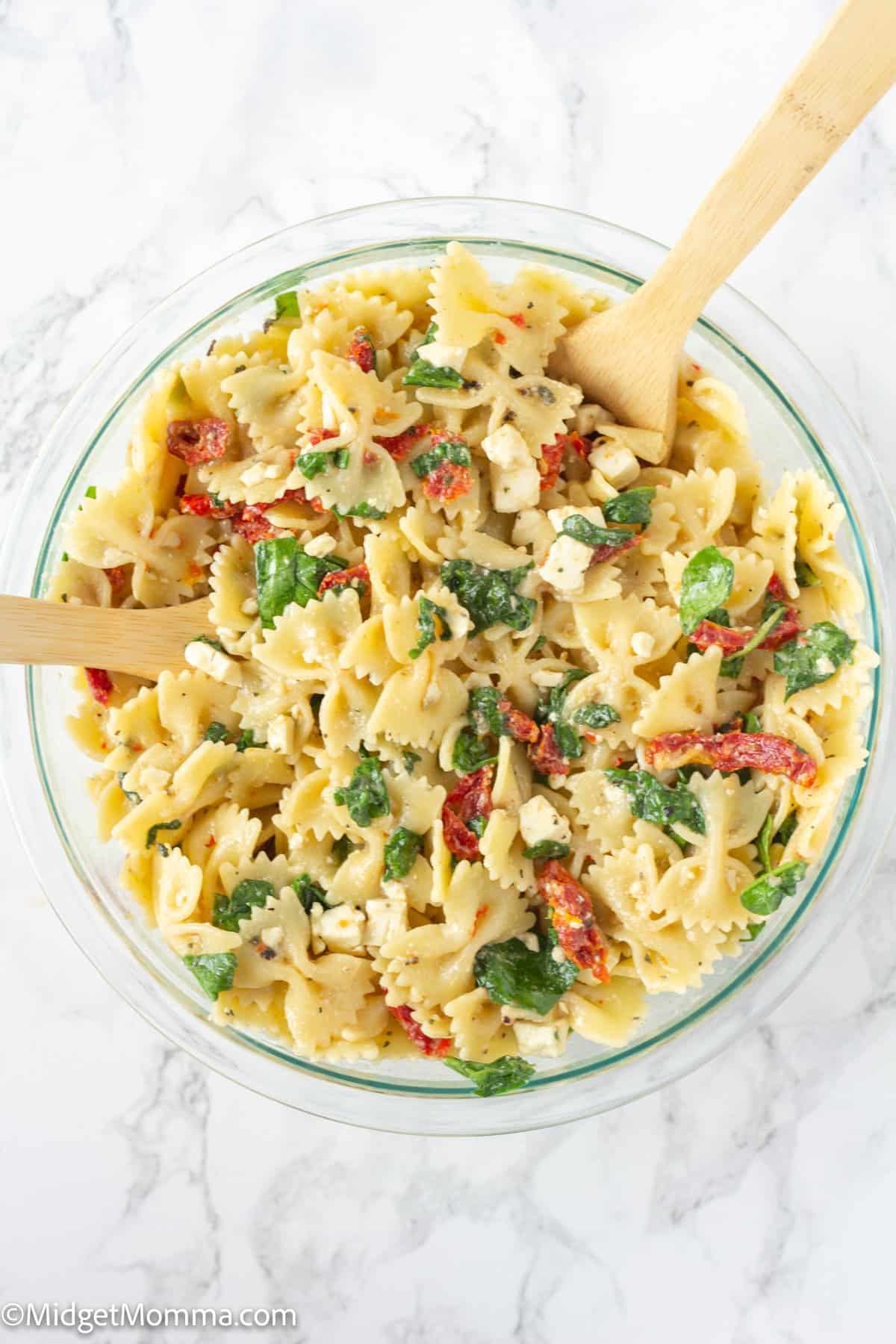 Large bowl of Sun dried Tomato Pasta Salad