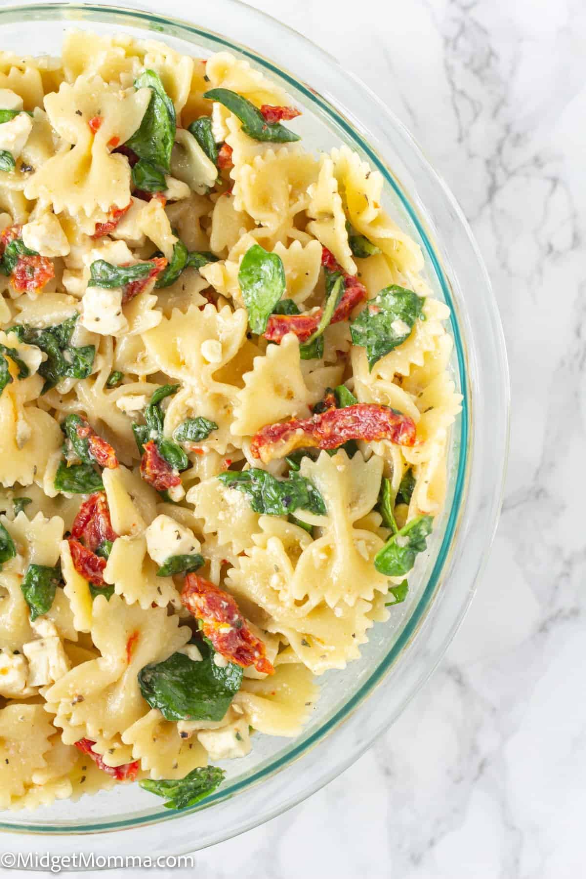 overhead photo of Sun dried Tomato Pasta Salad