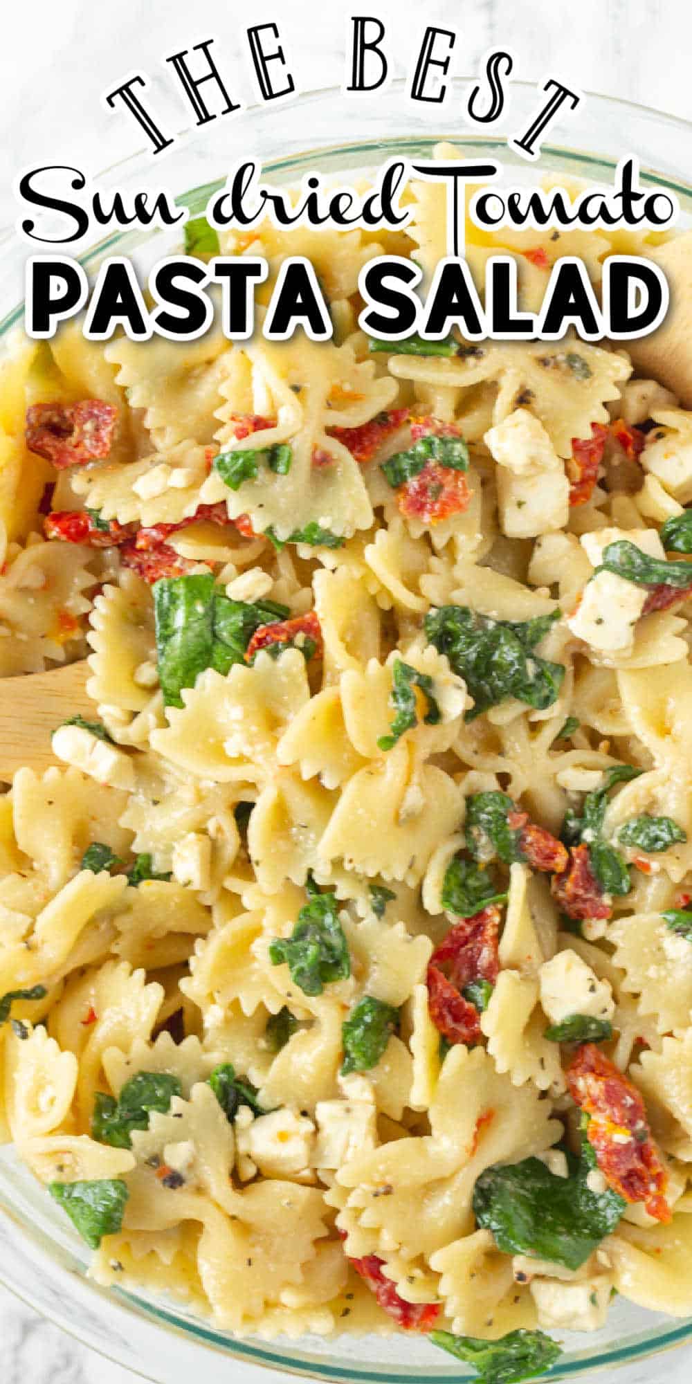 Sundried Tomato Pasta Salad with Spinach and Feta Cheese