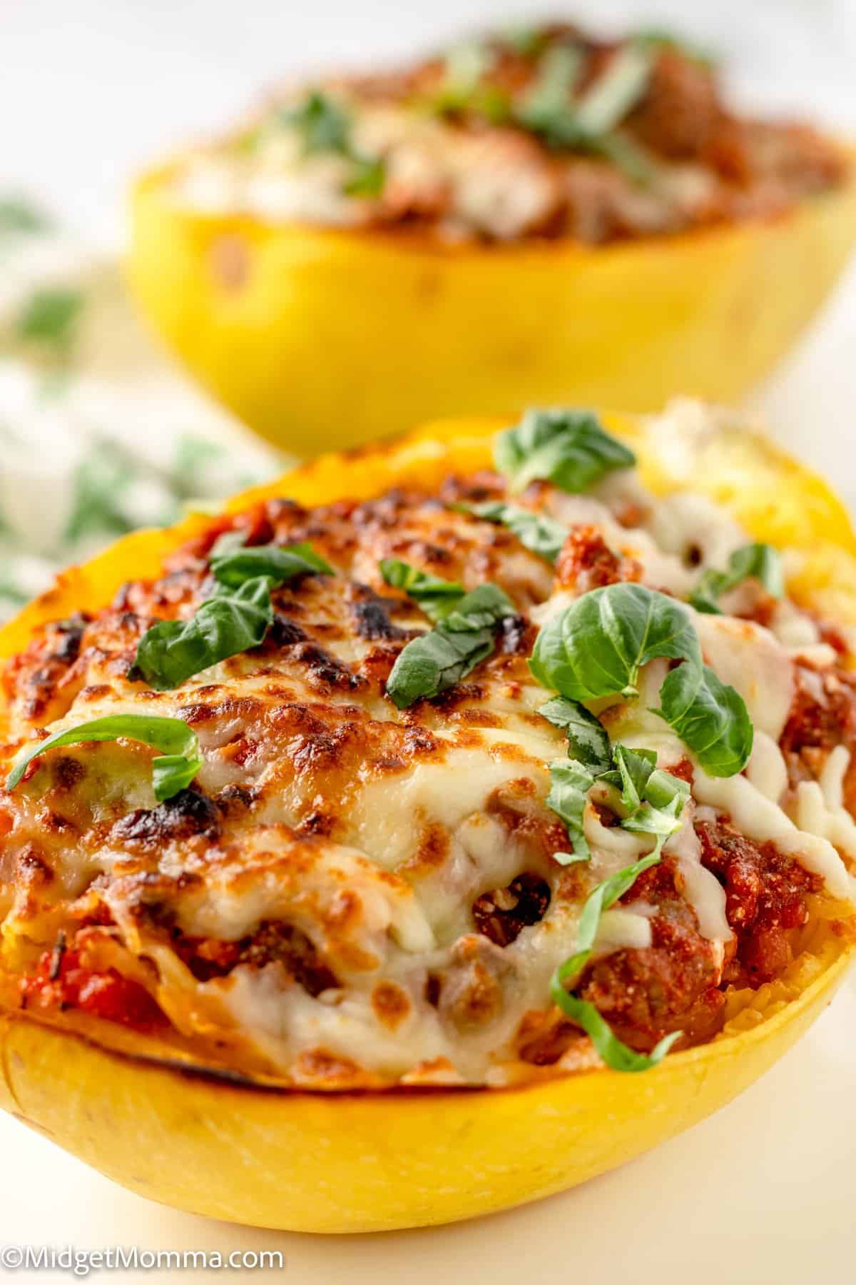 close up photo of Baked Spaghetti Squash Lasagna with Meat