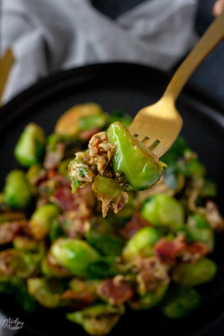 Cheesy Brussel Sprouts with Bacon • MidgetMomma