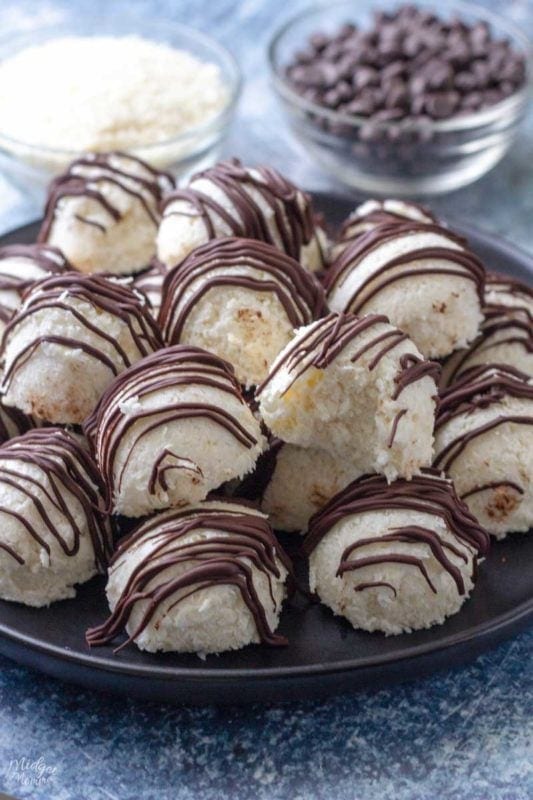 chocolate coconut balls on a plate