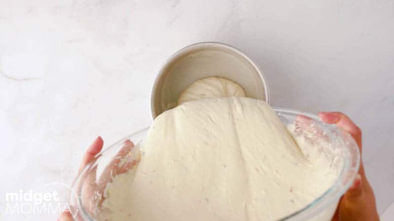 pouring batter into a dish