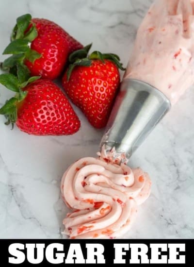 This low carb strawberry buttercream frosting is perfect to use with sugar free cakes and cupcakes. Made with fresh strawberries this strawberry frosting is also keto friendly!