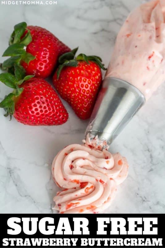 This low carb strawberry buttercream frosting is perfect to use with sugar free cakes and cupcakes. Made with fresh strawberries this strawberry frosting is also keto friendly!