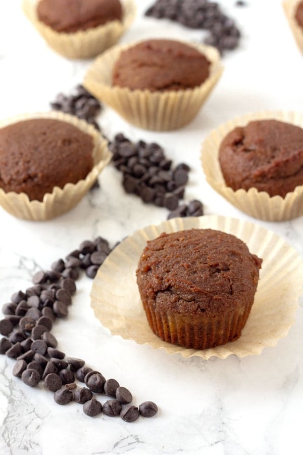 keto chocolate cupcakes fresh out of the oven in a cupcake wrapper