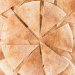overhead photo of cinnamon sugar tortilla chips (churro chips)