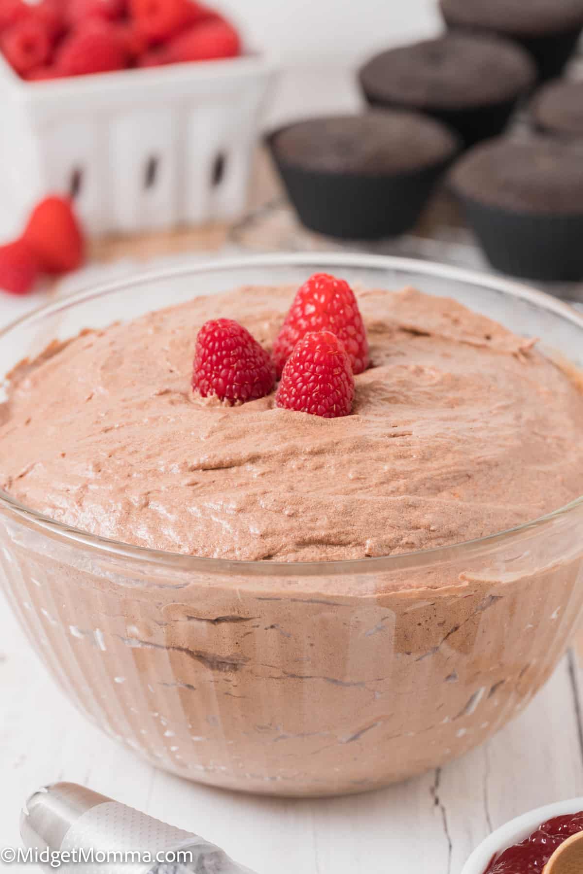 bowl of Chocolate Raspberry buttercream Frosting Recipe