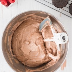 large bowl of fresh made Chocolate Raspberry buttercream Frosting