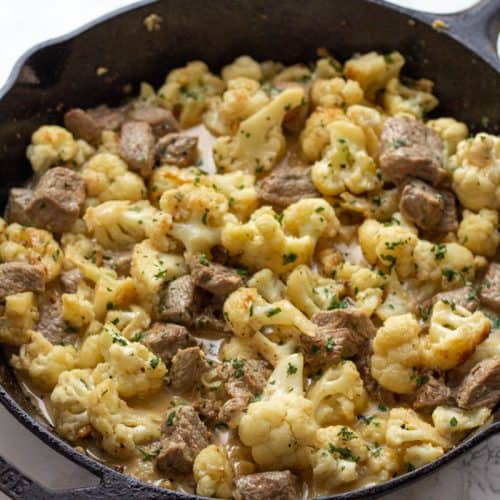 Creamy Steak and Cauliflower Skillet Recipe • MidgetMomma