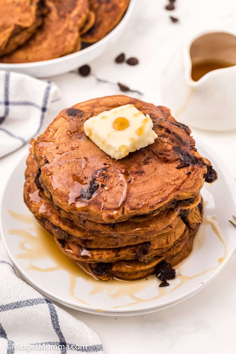 over head photo of Pumpkin Chocolate Chip Pancakes