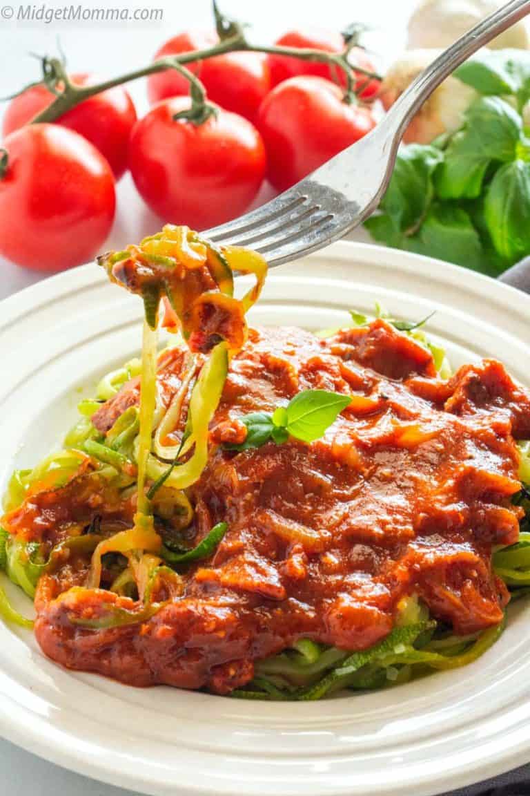 Zoodles with Spicy Tomato Sauce • MidgetMomma