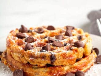 2 Chocolate Chip Chaffles on a plate