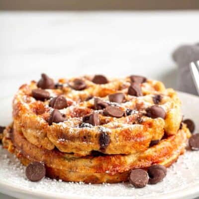 2 Chocolate Chip Chaffles on a plate