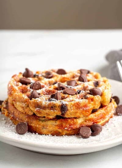 2 Chocolate Chip Chaffles on a plate