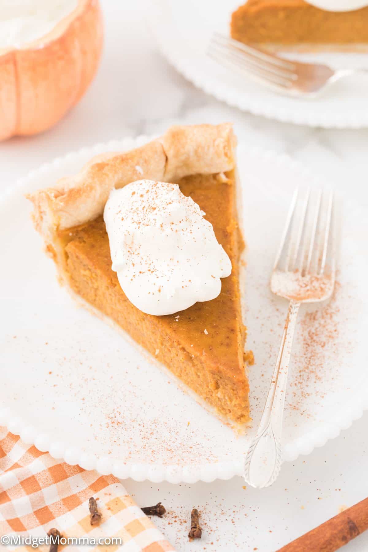 A slice of Pumpkin pie made with real pumpkin