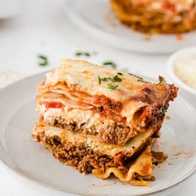 slice of Homemade Lasagna Recipe on a plate