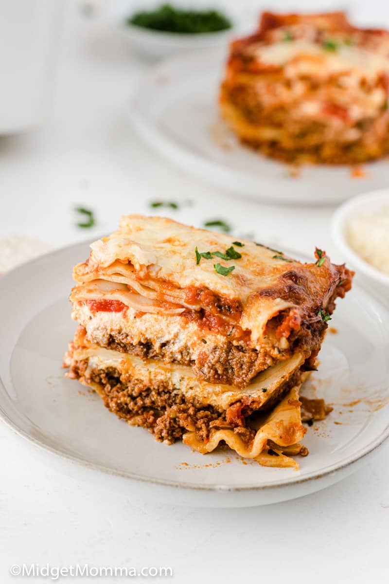 slice of Homemade Lasagna Recipe on a plate