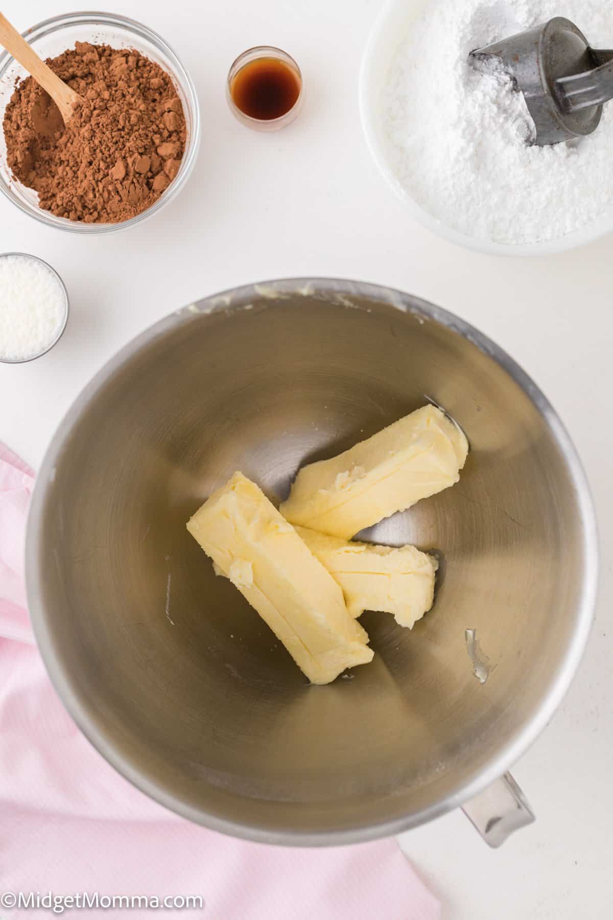 butter in the bowl of a stand mixer