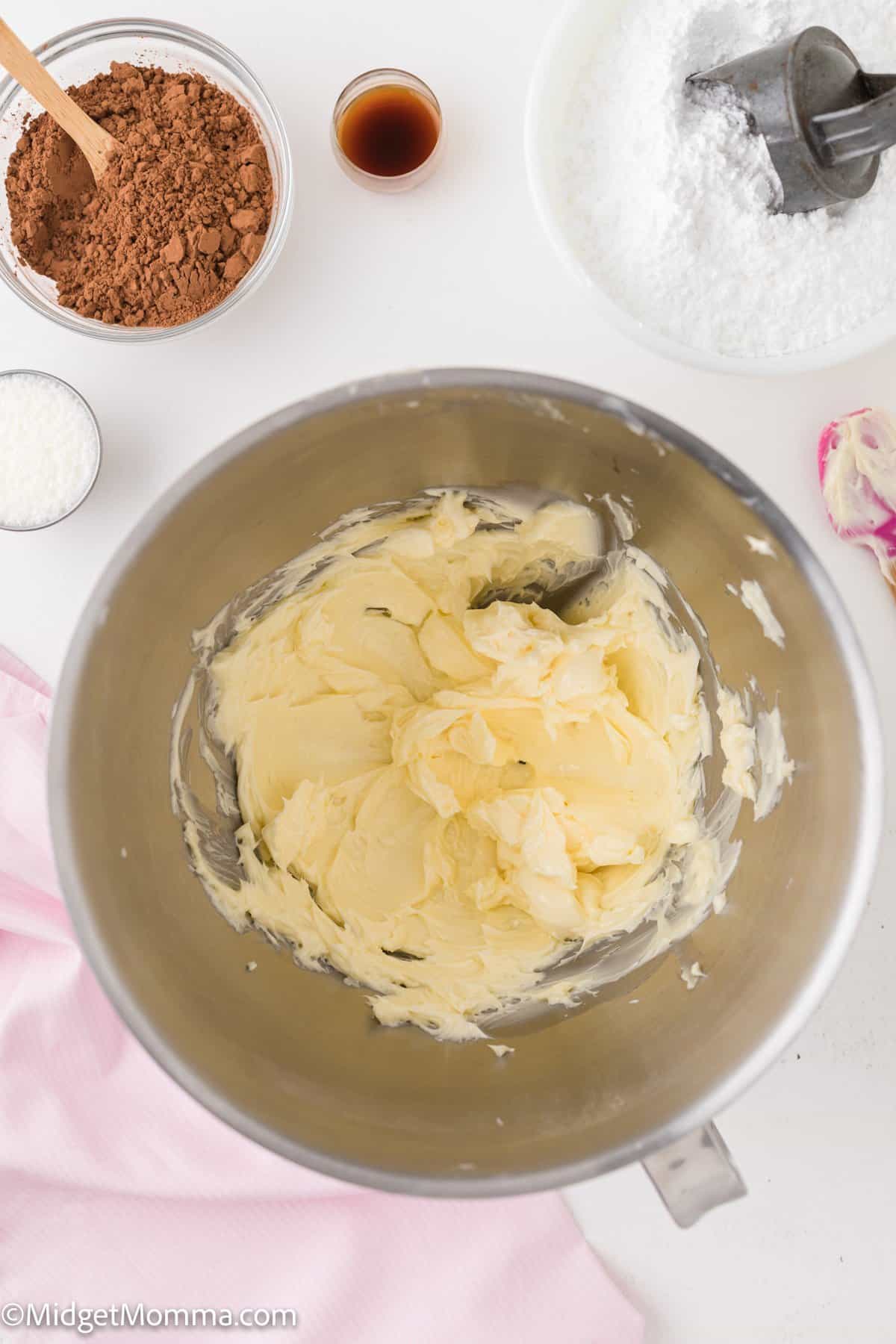 butter creamed in the bowl of a stand mixer