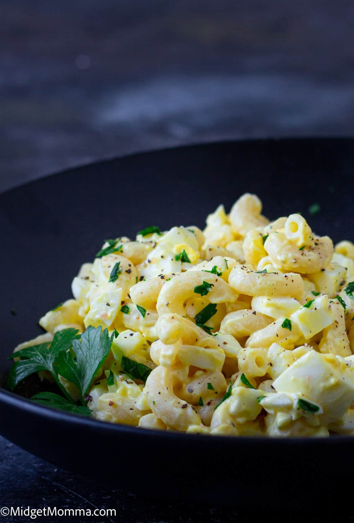 egg salad pasta salad in a bowl