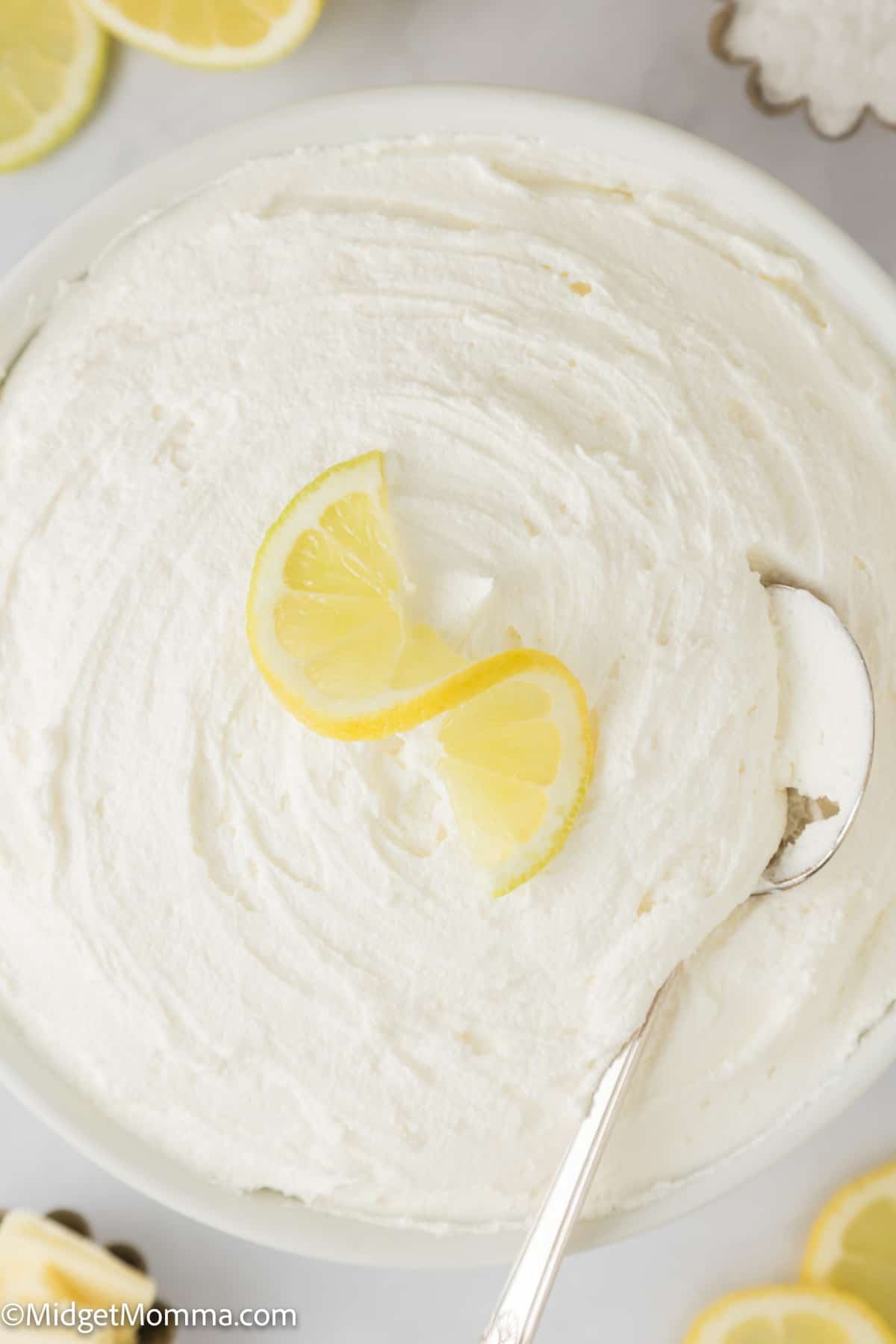 closeup photo of a bowl of lemon buttercream