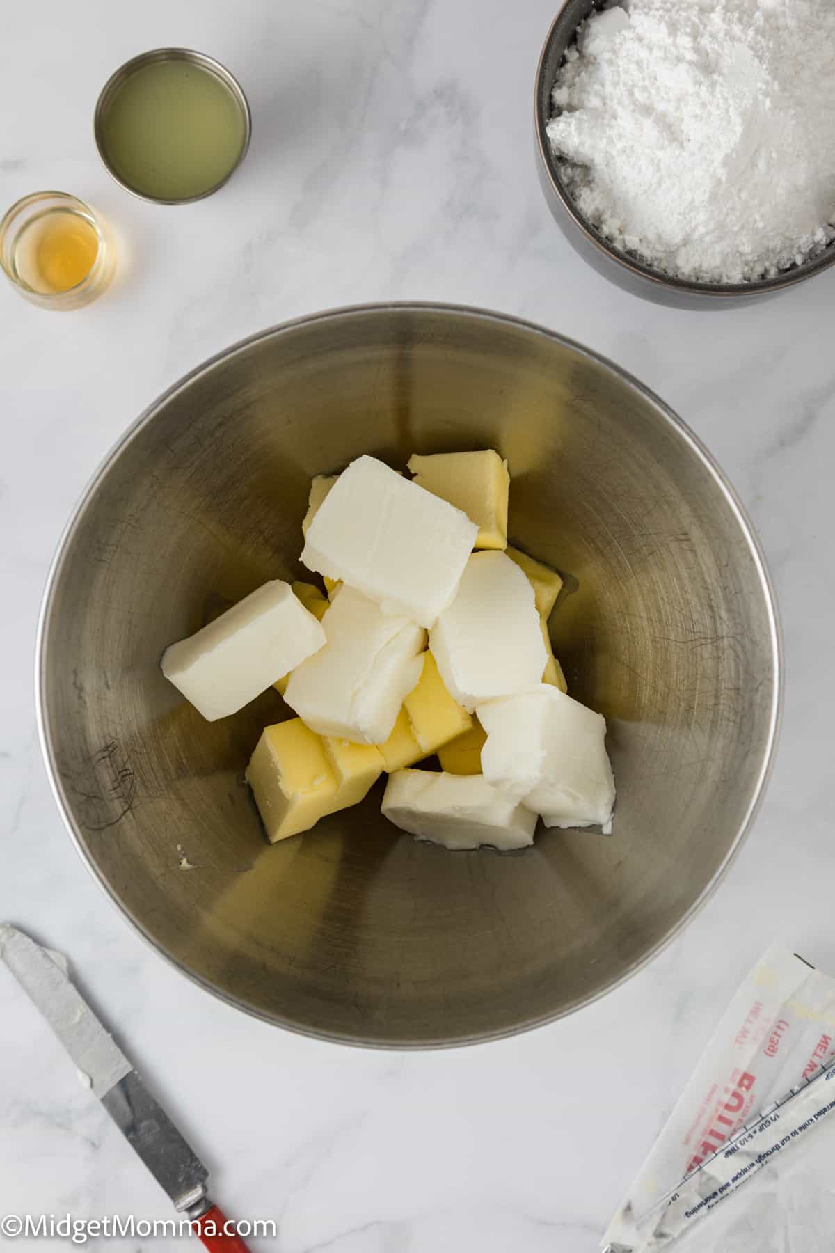 butter and shortening in a mixing bowl