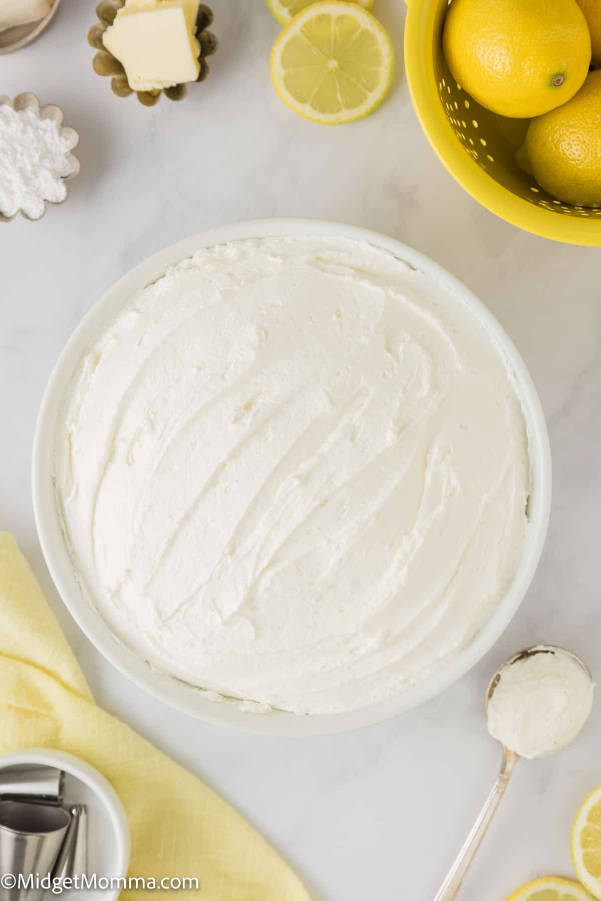 bowl of lemon buttercream frosting 