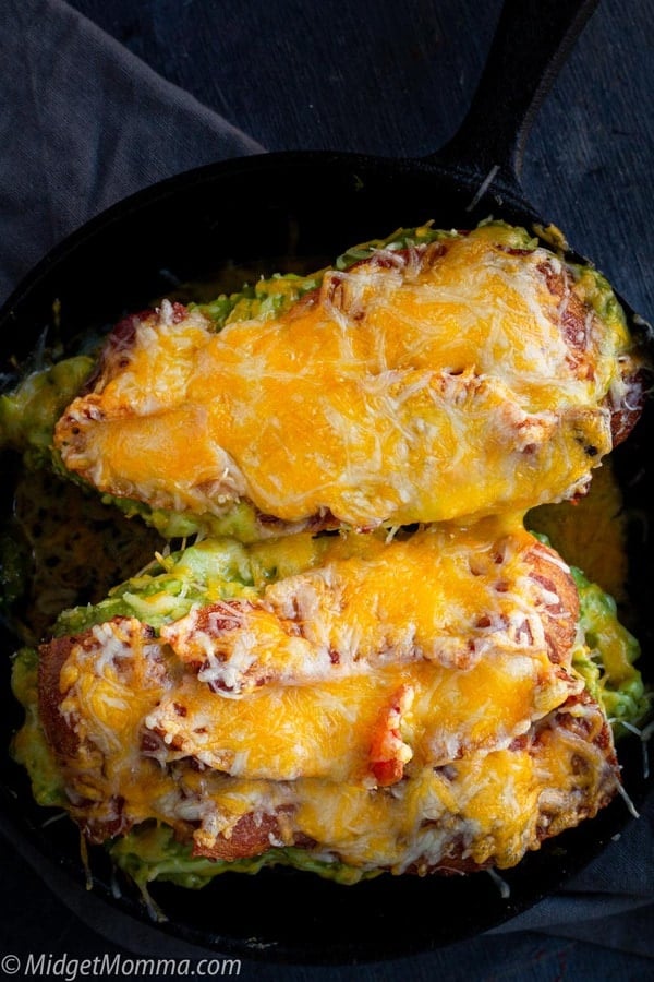 California chicken - cooked chicken breast topped with tomatoes, homemade guacamole, bacon and melted cheese