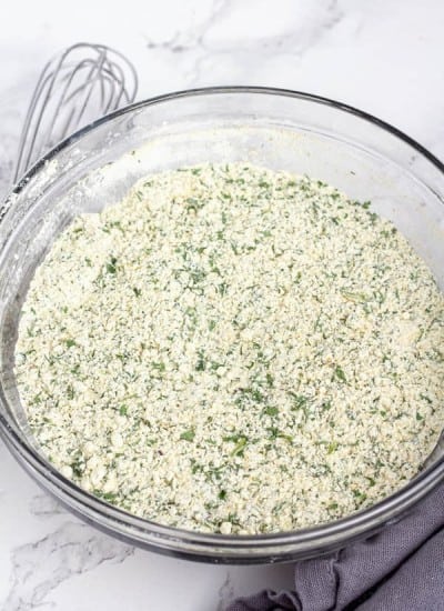 Homemade Ranch dressing mix recipe finished in a clear bowl